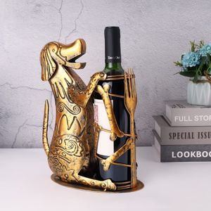 Dog Wine Bottle Metal Holder Figurine